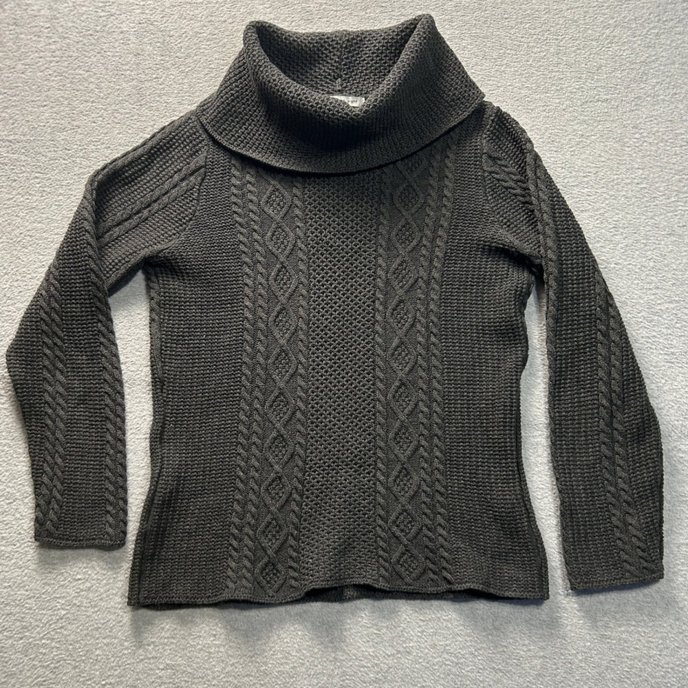 Eight Eight Eight‎ Cowl Neck Sweater Womens M Charcoal Gray Cable Chunky Knit